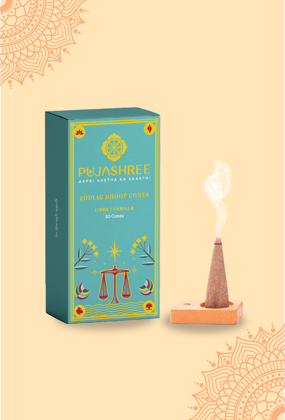 Pujashree Libra Zodiac Dhoop Cones 50 pcs - Vanilla