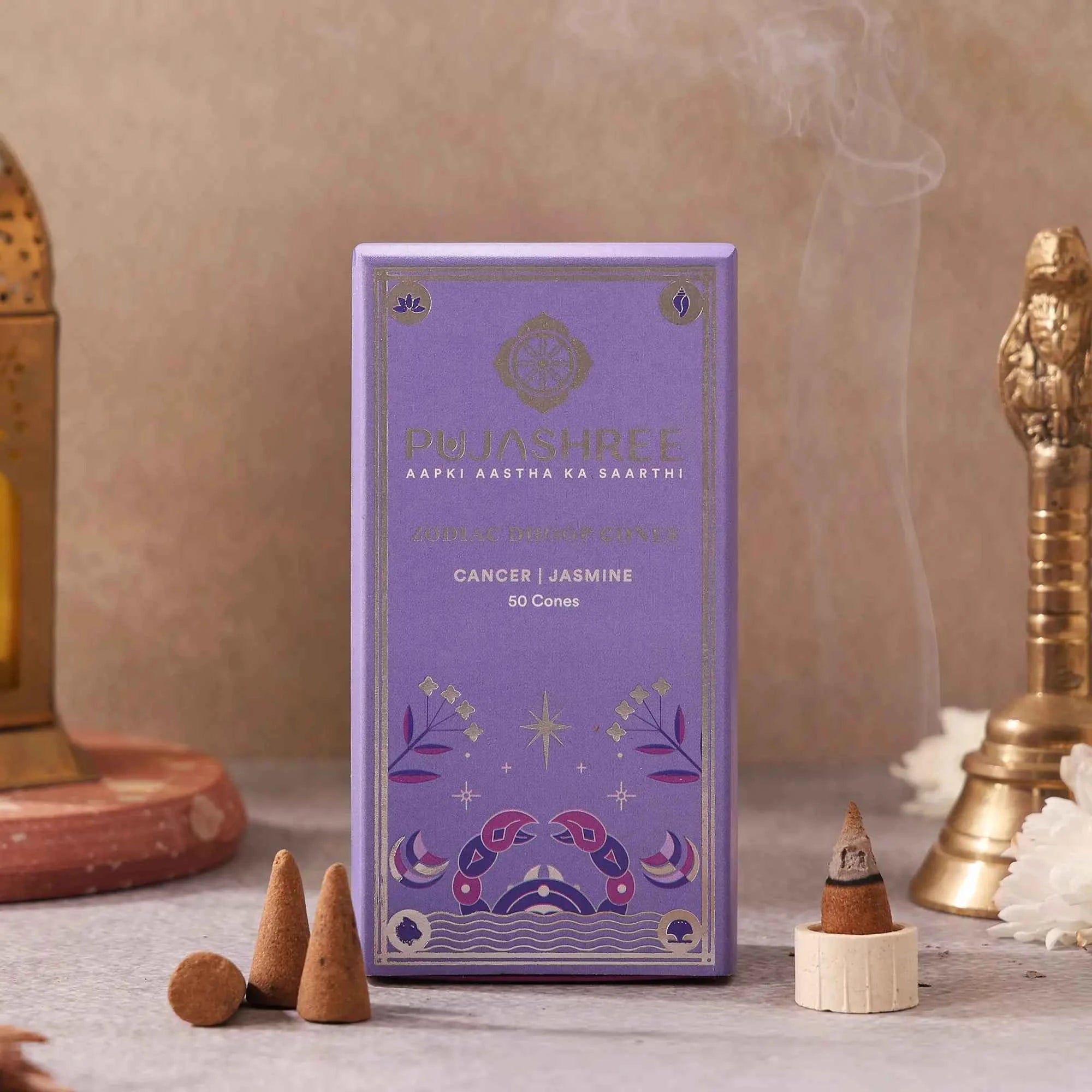 Cancer Zodiac Dhoop Cones 50 pcs- Jasmine – Pujashree