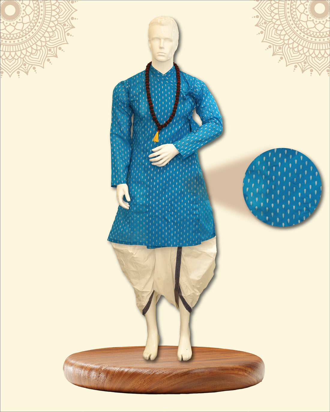 Pujashree Kurta with Bagal Bandi and Floral Motifs & Traditional White Stitched Dhoti
