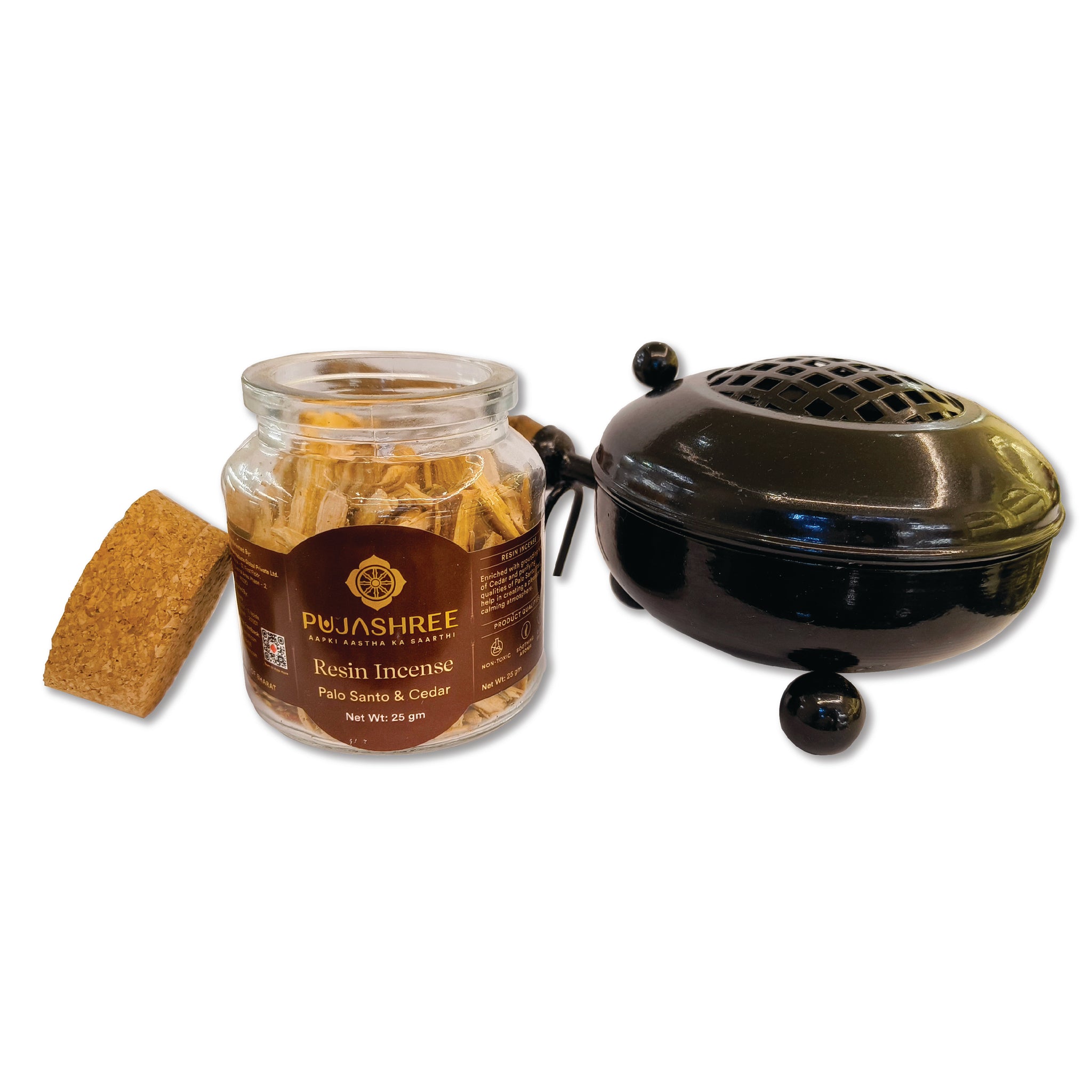 Resin Burner with Wooden Handle Black